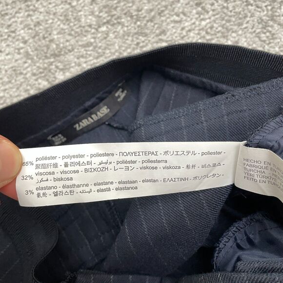 Zara Jogger Waist Dress Pants Women Medium Navy Blue Stripe Straight Trouser NWT - Picture 8 of 14